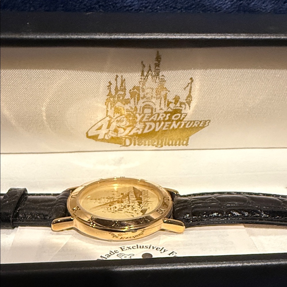 Gold Disneyland 40th anniversary Watch with Black Leather Strap
